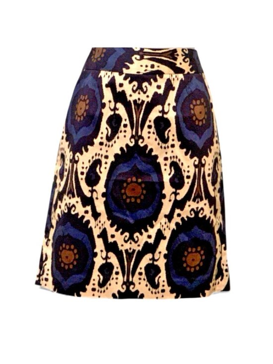 J. Crew Dresses & Skirts - J Crew Stretch Womens Pencil Skirt Size 2 Multicolor Ikat Pattern Back Zip Slit
